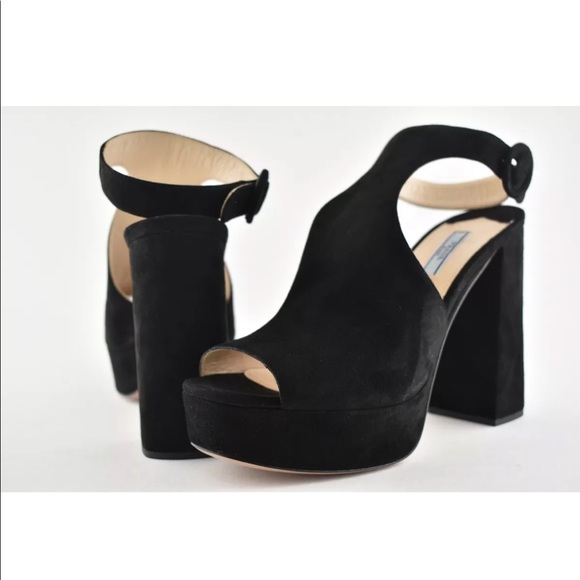 Prada Black Suede Platform Heel Pumps Size 39.5 - Picture 3 of 12
